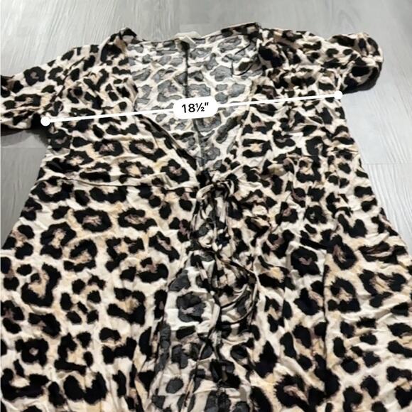 H&M Tan & Black Cheetah Print Short Sleeve Tie Top Cardigan Size‎ M - Picture 5 of 6